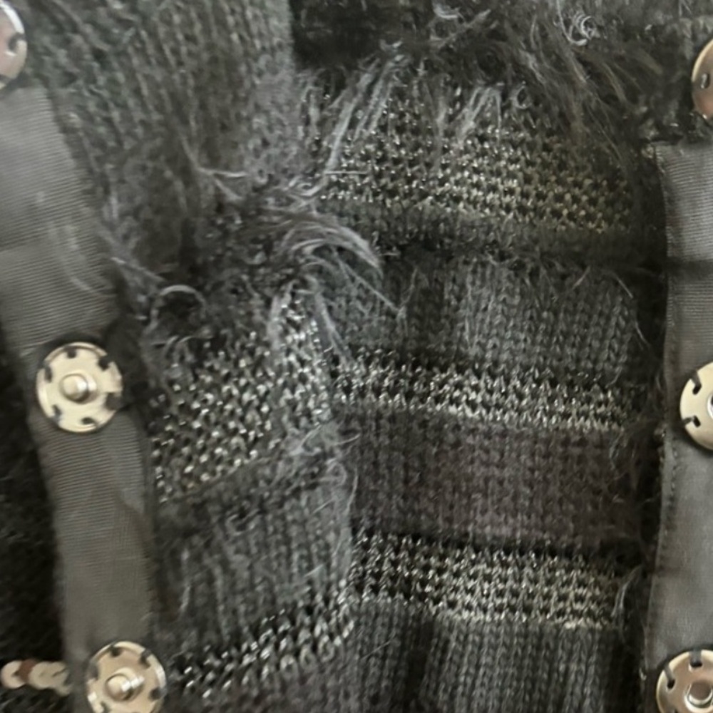 Ruby Rd Black Sequin & Bead Mixed Texture Cardigan Sweater Fuzzy Stripe Sz LG - Picture 11 of 12